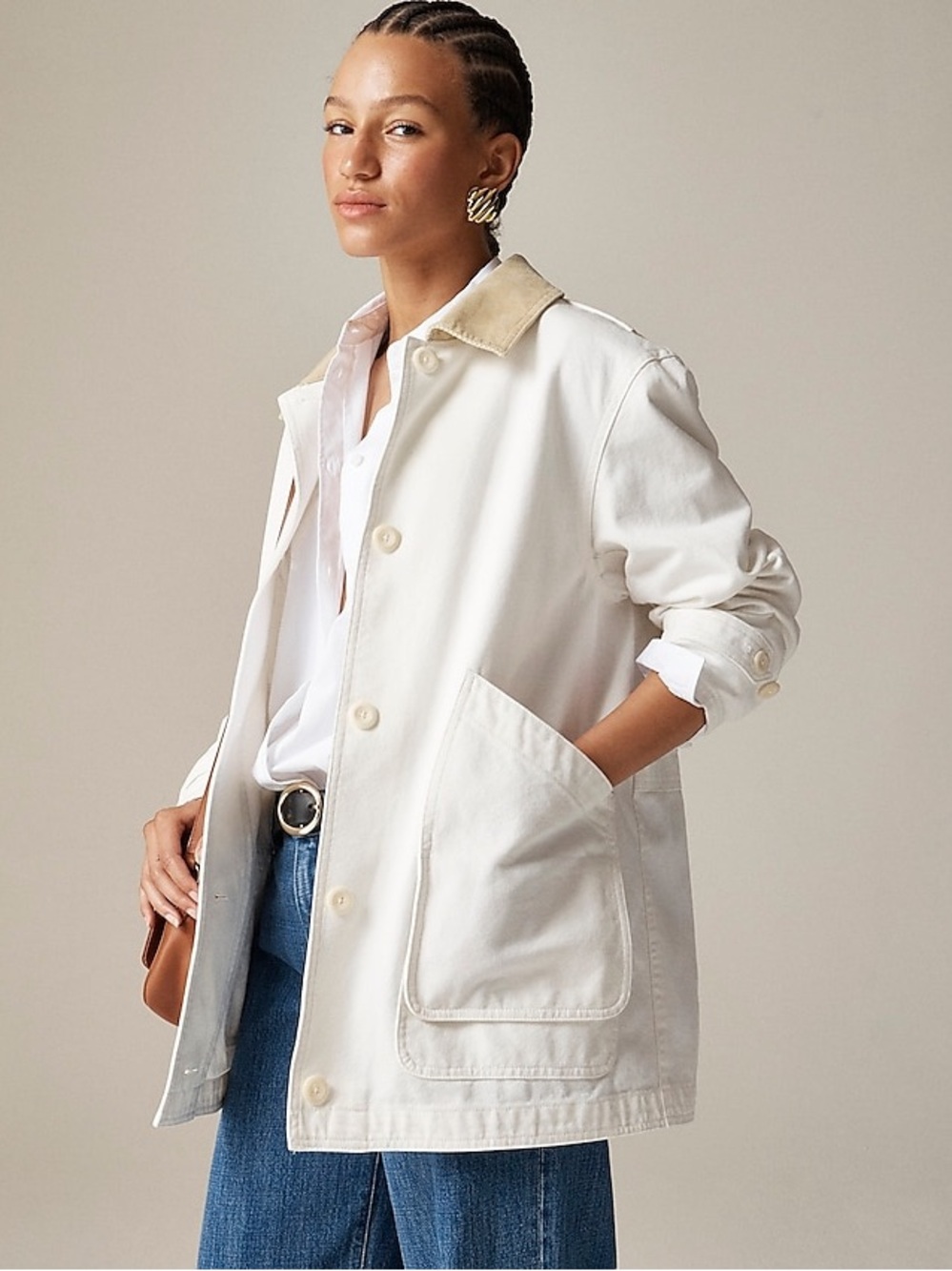 J. Crew Barn Jacket In Canvas Chore Workwear Coat Heritage Ivory Cream Large